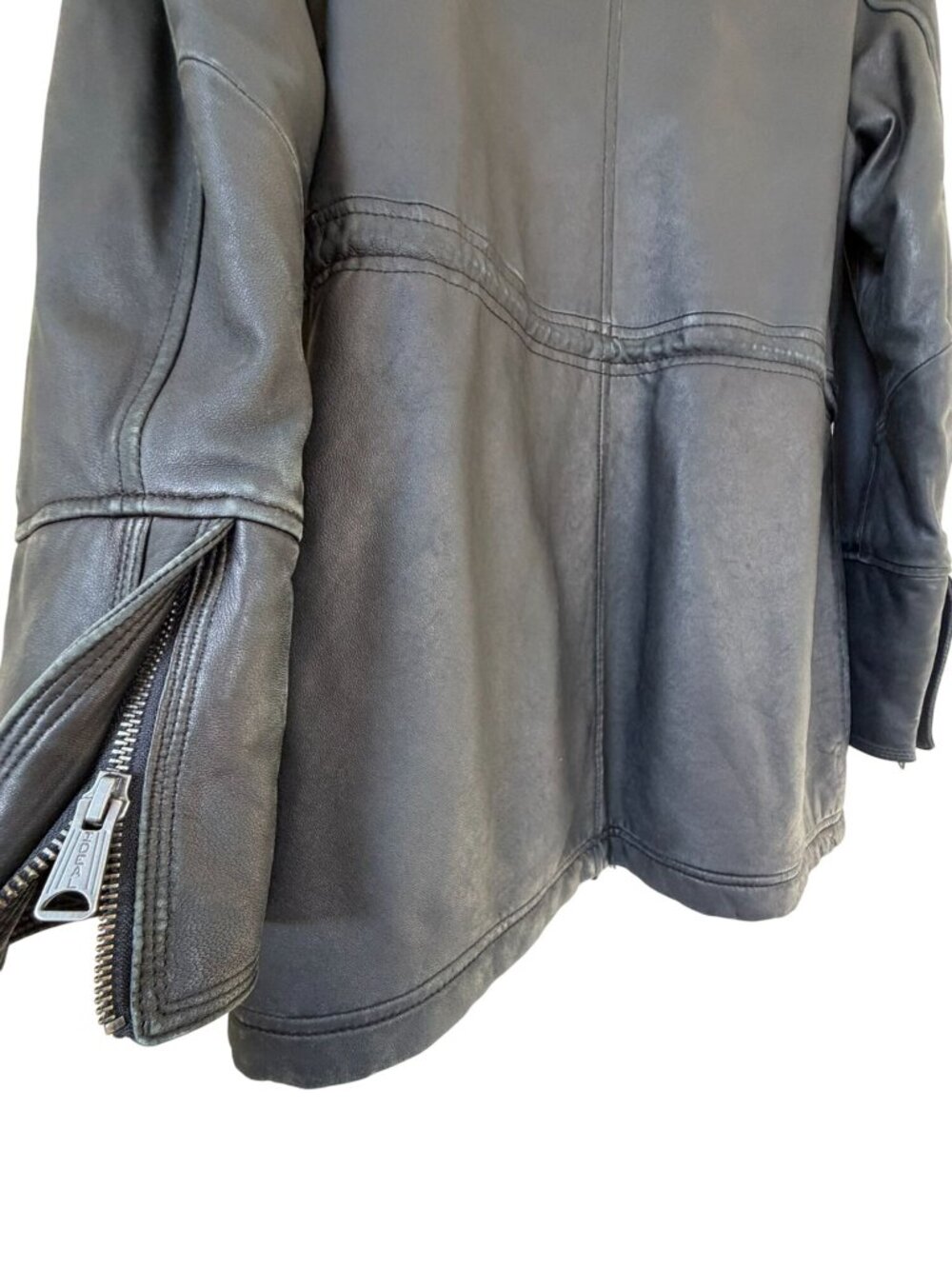 June Black Leather Jacket, Real Rabbit Fur Size Small - Picture 10 of 16